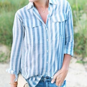 Blue stripe button down shirt/tunic